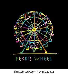 Ferris wheel at night, sketch for your design