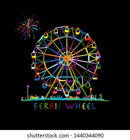 Ferris wheel at night, sketch for your design