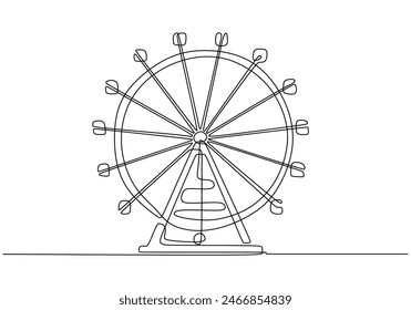 Ferris wheel in one single continuous line drawing style isolated on white background. Festival carnival vector illustration.