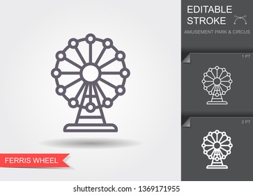 Ferris wheel. Outline icon with editable stroke. Linear symbol with shadow