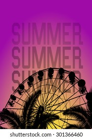  Ferris wheel and palm tree with print for t-shirt graphic and other uses.Vector.