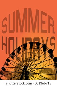  Ferris wheel and palm tree with print for t-shirt graphic and other uses.Vector.