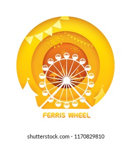 Ferris wheel with paper cut style. Vector illustration of carnival funfair theme