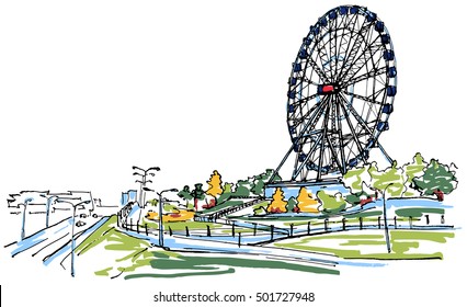 Ferris Wheel In The Park Sketch