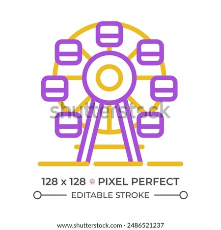 Ferris wheel pixel perfect two color line icon. Fairground attraction. Carnival activity. Family entertainment bicolor outline symbol. Duotone linear pictogram. Isolated illustration. Editable stroke