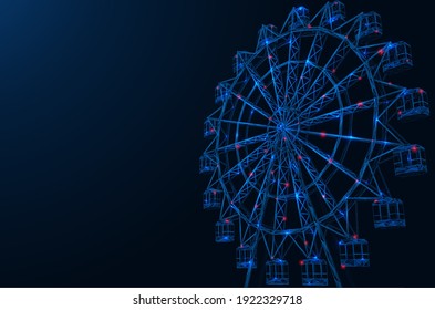 Ferris wheel. Polygonal construction. Blue background.