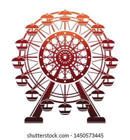 Ferris wheel in the rays of the setting sun. Vector illustration