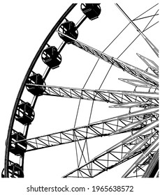 Ferris Wheel Realistic Illustration In Black On White Background 