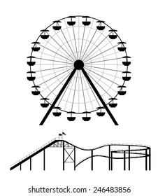 Ferris Wheel And Roller Coaster Silhouette