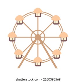 Objeto vector de color semiplano de la rueda de la fortuna. La atracción del parque temático Observación. Elemento de tamaño completo sobre blanco. Diversión simple ilustración de estilo de caricatura para diseño gráfico web y animación