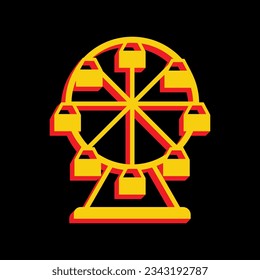 Ferris wheel sign. 3D Extruded Yellow Icon with Red Sides a Black background. Illustration.