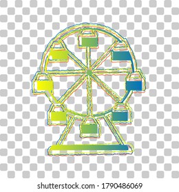 Ferris wheel sign. Blue to green gradient Icon with Four Roughen Contours on stylish transparent Background. Illustration.