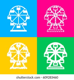 Ferris wheel sign. Four styles of icon on four color squares.