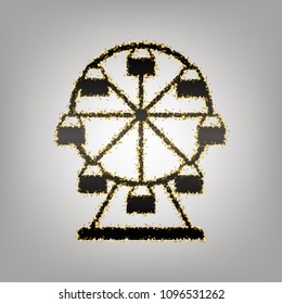 Ferris wheel sign. Vector. Blackish icon with golden stars at grayish background.