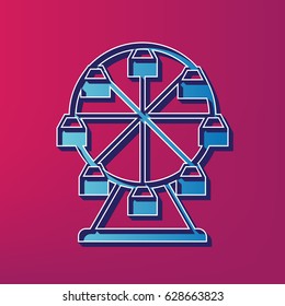 Ferris wheel sign. Vector. Blue 3d printed icon on magenta background.