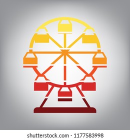Ferris wheel sign. Vector. Horizontally sliced icon with colors from sunny gradient in gray background.