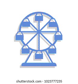 Ferris wheel sign. Vector. Neon blue icon with cyclamen polka dots pattern with light gray shadow on white background. Isolated.