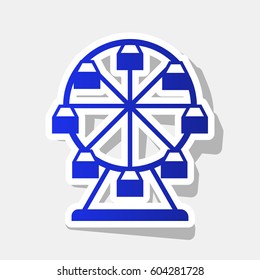 Ferris wheel sign. Vector. New year bluish icon with outside stroke and gray shadow on light gray background.