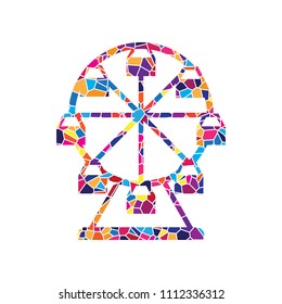 Ferris wheel sign. Vector. Stained glass icon on white background. Colorful polygons. Isolated.