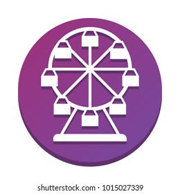 Ferris wheel sign. Vector. White icon with flat shadow on purpureus circle at white background. Isolated.
