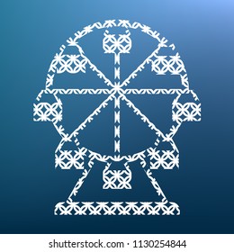 Ferris wheel sign. Vector. White textured icon at lapis lazuli gradient background.