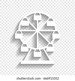 Ferris wheel sign. Vector. White icon with soft shadow on transparent background.