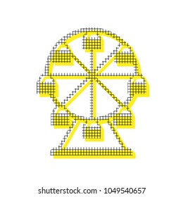 Ferris wheel sign. Vector. Yellow icon with square pattern duplicate at white background. Isolated.