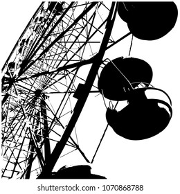 Ferris wheel. Silhouette. Attractions, entertainment. Booths for a view from below. Picture of an attraction in
  term. Isolated vector illustration.