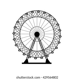 Ferris wheel silhouette, circle. Carnival. Funfair background.Carousel, motion. Vector illustration.