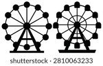Ferris Wheel Silhouette On White Background Two Views