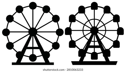 Ferris Wheel Silhouette On White Background Two Views