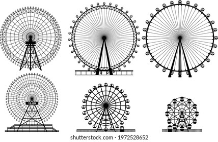 Ferris wheel silhouette Set illustration