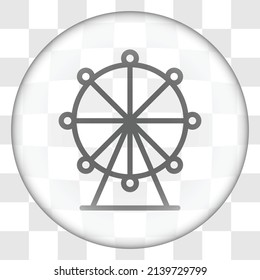 Ferris wheel simple icon. Flat design. Glass button on transparent grid.ai