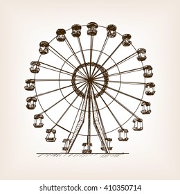 Ferris Wheel Sketch Style Vector Illustration. 