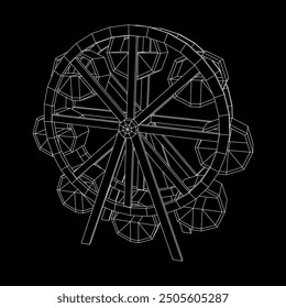 Ferris wheel spinning amusement park. Wireframe low poly mesh vector illustration.