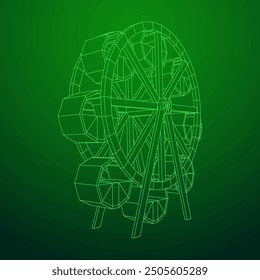 Ferris wheel spinning amusement park. Wireframe low poly mesh vector illustration.