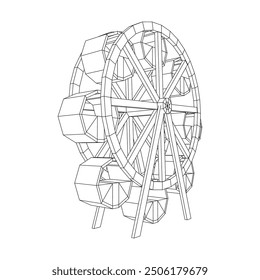 Ferris wheel spinning amusement park. Wireframe low poly mesh vector illustration.