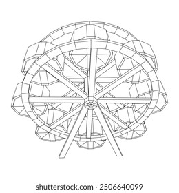 Ferris wheel spinning amusement park. Wireframe low poly mesh vector illustration.