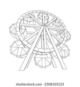 Ferris wheel spinning amusement park. Wireframe low poly mesh vector illustration.