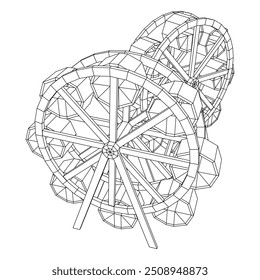 Roda gigante girando parque de diversões. Ilustração do vetor de malha de baixo poli do modelo de arames.