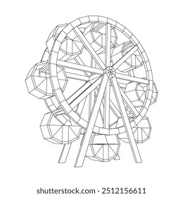 Roda gigante girando parque de diversões. Ilustração do vetor de malha de baixo poli do modelo de arames.