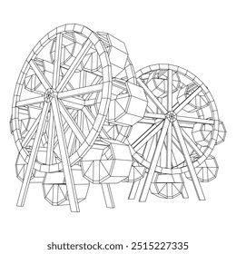 Roda gigante girando parque de diversões. Ilustração do vetor de malha de baixo poli do modelo de arames.