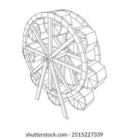 Roda gigante girando parque de diversões. Ilustração do vetor de malha de baixo poli do modelo de arames.