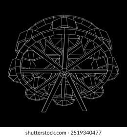 Roda gigante girando parque de diversões. Ilustração do vetor de malha de baixo poli do modelo de arames.