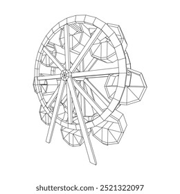 Roda gigante girando parque de diversões. Ilustração do vetor de malha de baixo poli do modelo de arames.