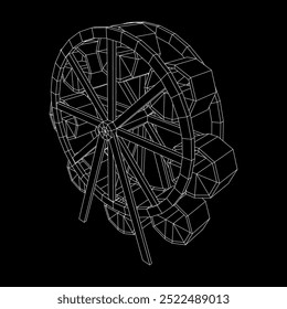 Roda gigante girando parque de diversões. Ilustração do vetor de malha de baixo poli do modelo de arames.