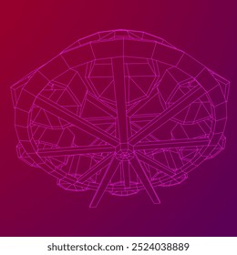 Ferris wheel spinning amusement park. Wireframe low poly mesh vector illustration.