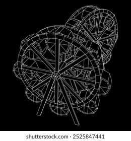 Roda gigante girando parque de diversões. Ilustração do vetor de malha de baixo poli do modelo de arames.
