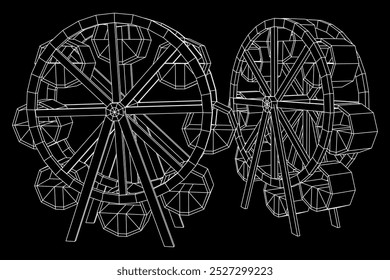 Roda gigante girando parque de diversões. Ilustração do vetor de malha de baixo poli do modelo de arames.