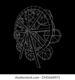 Roda gigante girando parque de diversões. Ilustração do vetor de malha de baixo poli do modelo de arames.